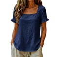 thumbnail image 4 of Uootdi Womens Summer Tops Square Neck Short Sleeve Ruffle Cuffs Plain Short Sleeve Tops for Women Flowy Fit Everyday Wear Breathable Tops for Women, 4 of 7