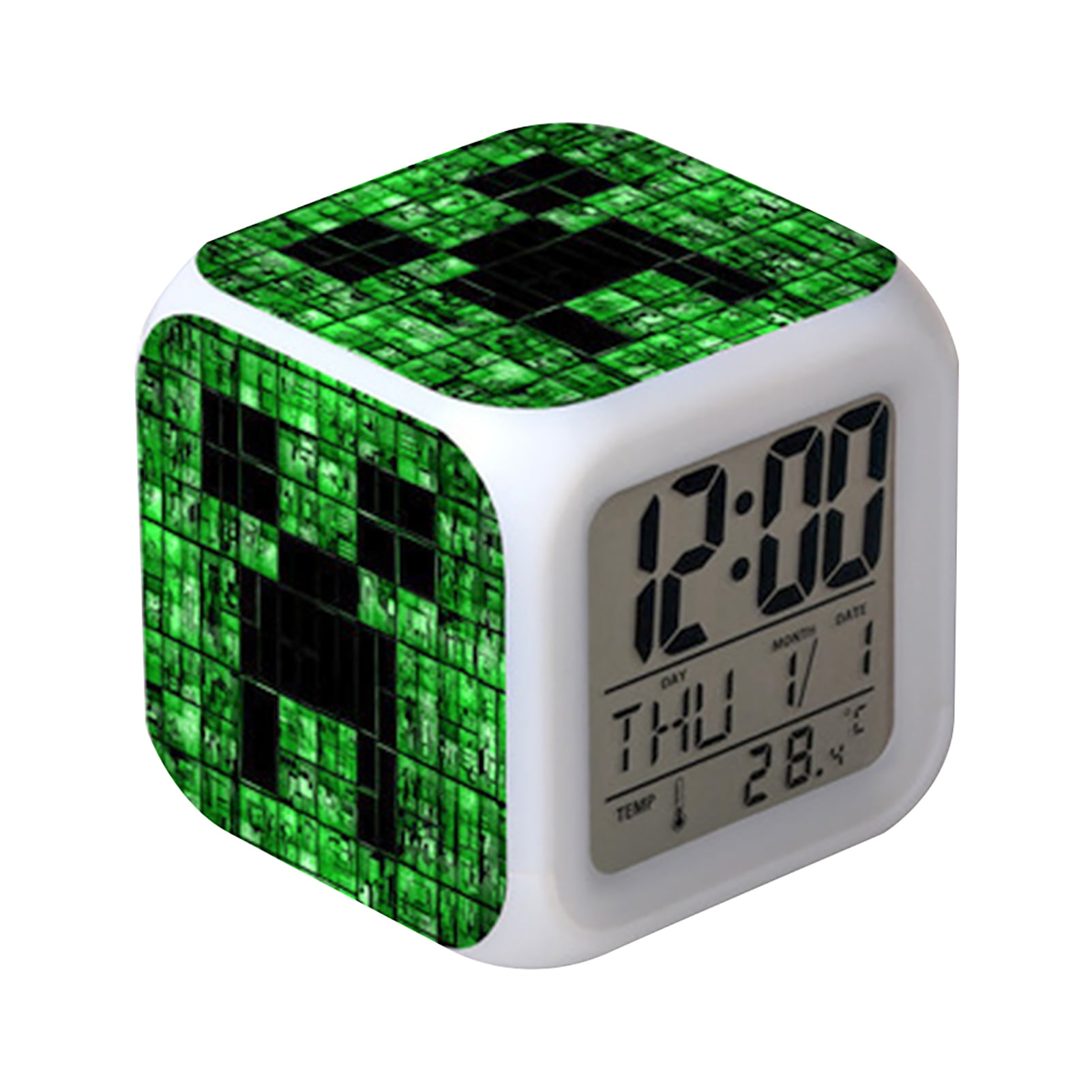 Minecraft Cartoon Alarm Clock Durable Abs Led Color Changing Night Light Practical Battery Usb Powered 8 Alarm Sounds Walmart Com