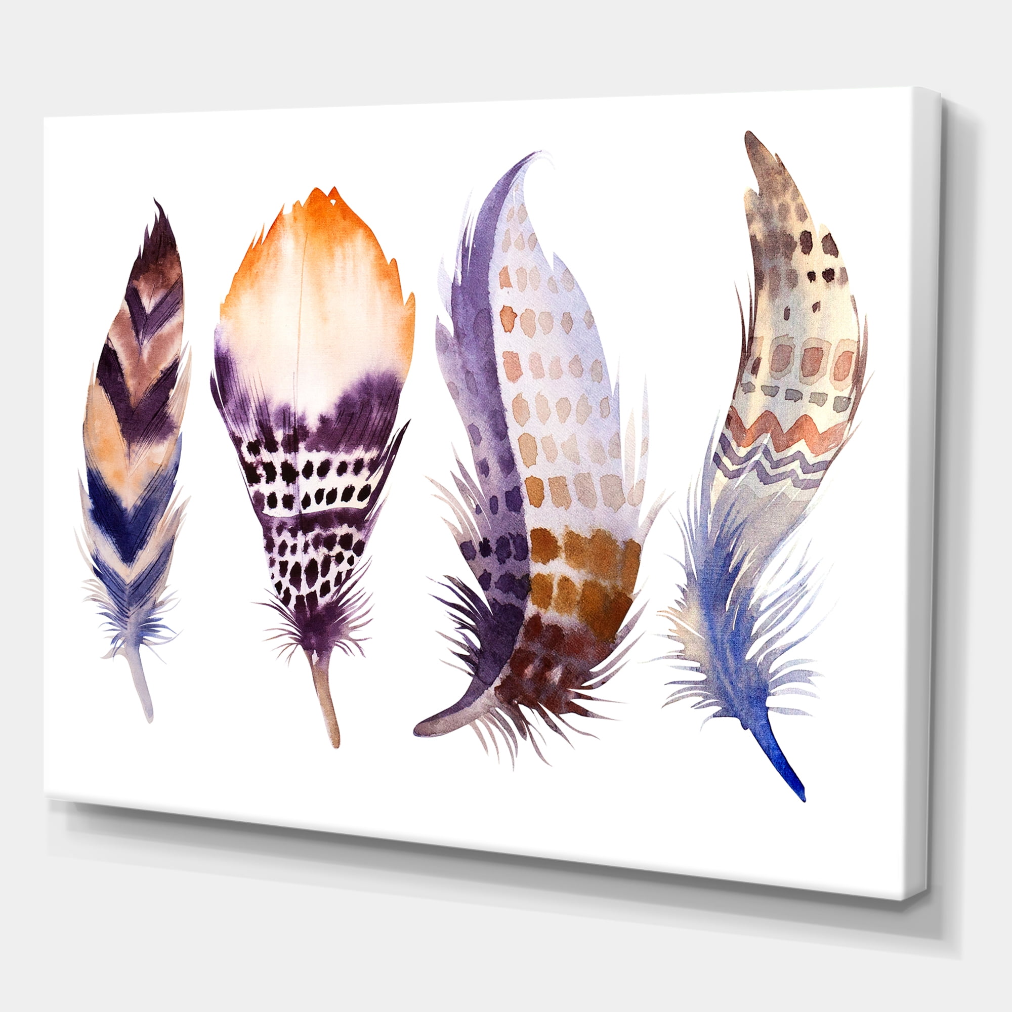 Designart ' Purple Boho Art Feathers ' Bohemian & Eclectic Canvas Wall Art Print