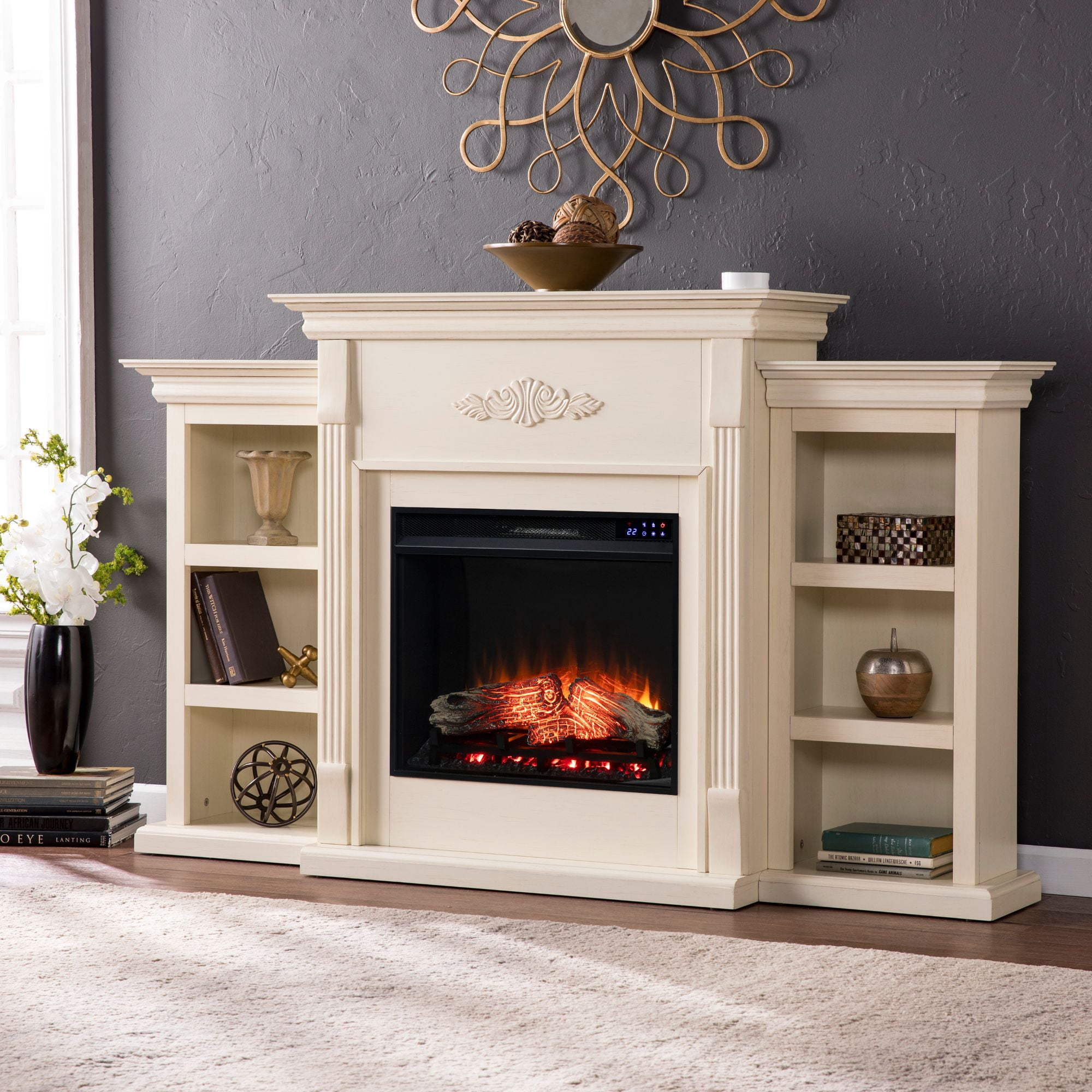 Southern Enterprises Electric Fireplace with Bookcase