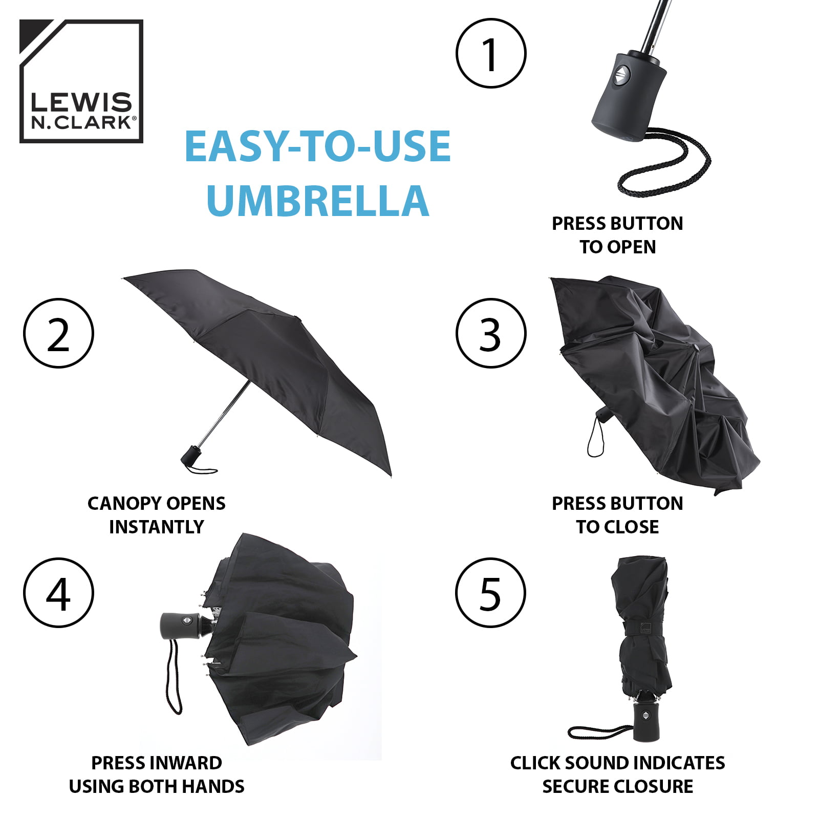 Blue Lewis N Clark Windproof and Water Repellent Travel Umbrella 