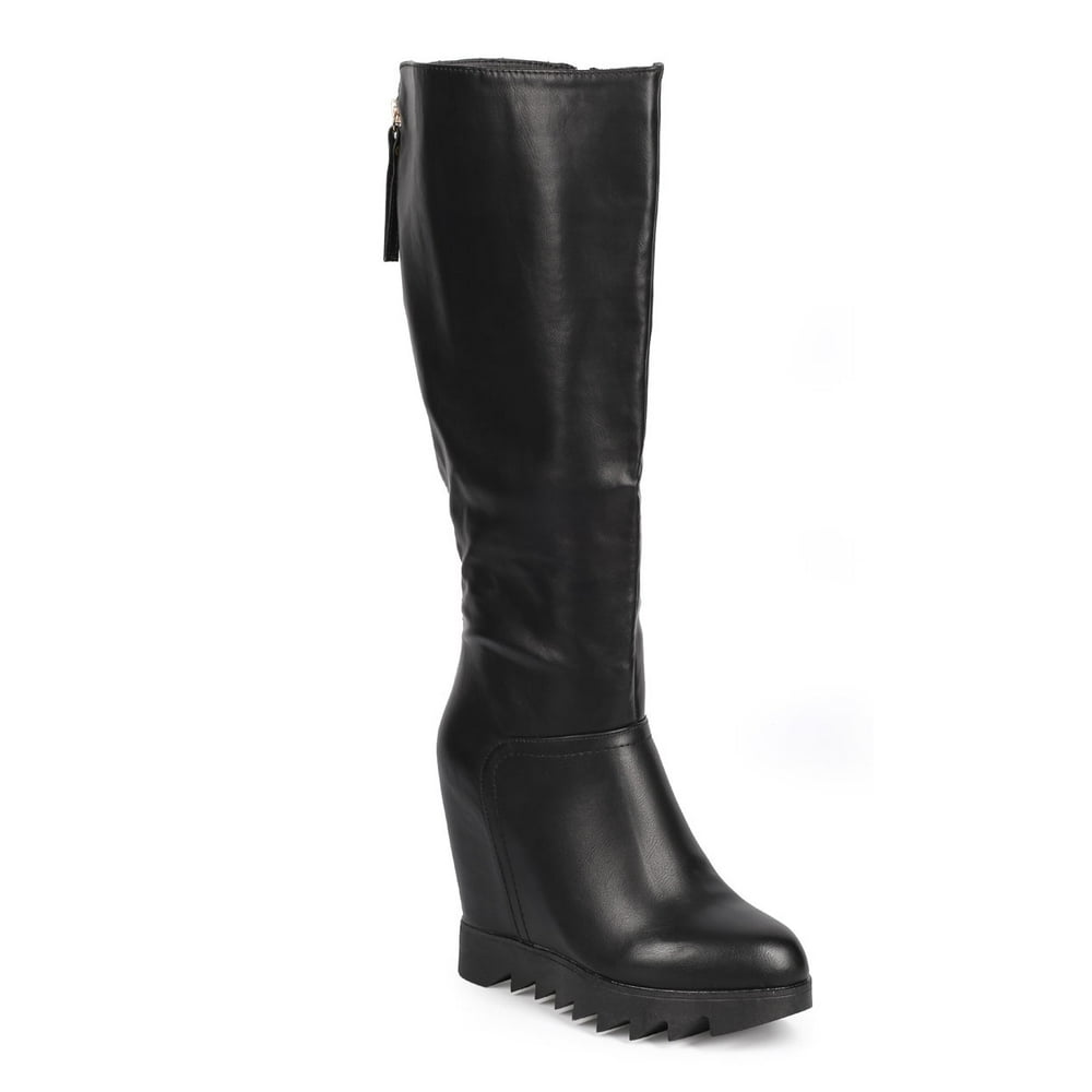 DbDk - DbDk DA58 Women Leatherette Knee High Lug Sole Zip Wedge Boot - Walmart.com - Walmart.com