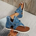 thumbnail image 4 of JeashCHAT Womens Thong Sandals Summer Denim Cloth Flat Sandals T-Strap Cutout Back Zipper Ladies Casual Comfy Beach Sandals (Blue), 4 of 8