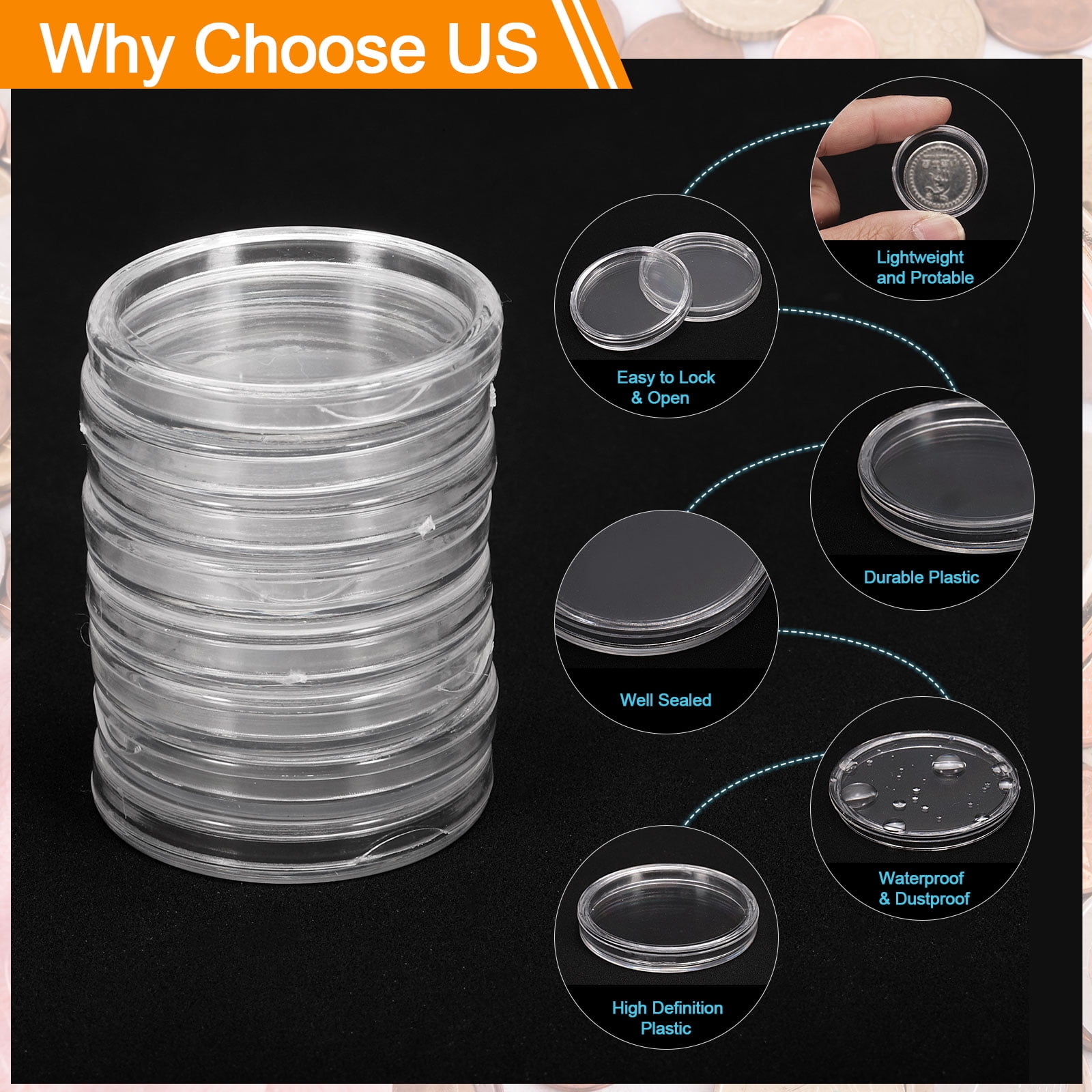 Unique Bargains Durable Plastic Coin Capsule Covers Coin Collection 0.98"