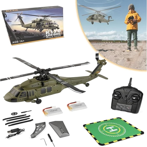 WL K170 Black Hawk RC Helicopter for Adults, K170 UH60L Remote Controlled Helicopter, 2.4G 4CH RC Blackhawk Helicopters Aileronless 6-Axis Gyroscope Altitude Hovering (with 2 Battery)