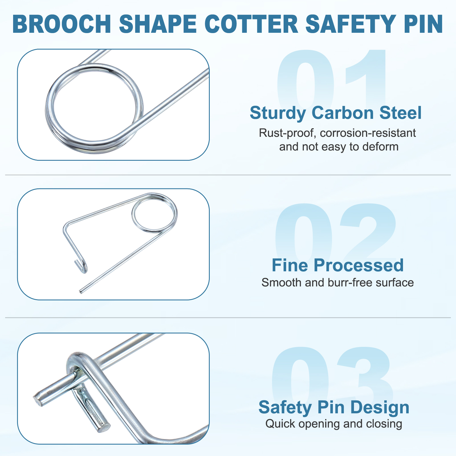 Uxcell 0.16"x2.48" Brooch Shape Cotter Safety Pin Spring Pin Fastener 8Pcs Steel Quick Lock for Farm Garden Lawn Hook Hitch
