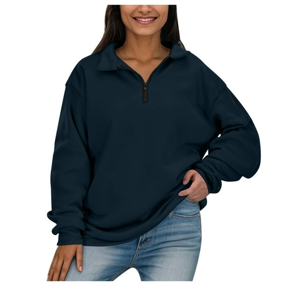 UJNDER Oversized Sweatshirt for Women Half Zip Pullover Long Sleeve Casual Comfortable for Fall Dark Blue_002 S