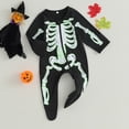 thumbnail image 2 of Douhoow Baby Girl Boy Halloween Pumpkin Romper Long Sleeve Skeleton Print Footies Bodysuit Fall Clothes 0-18 Months, 2 of 8