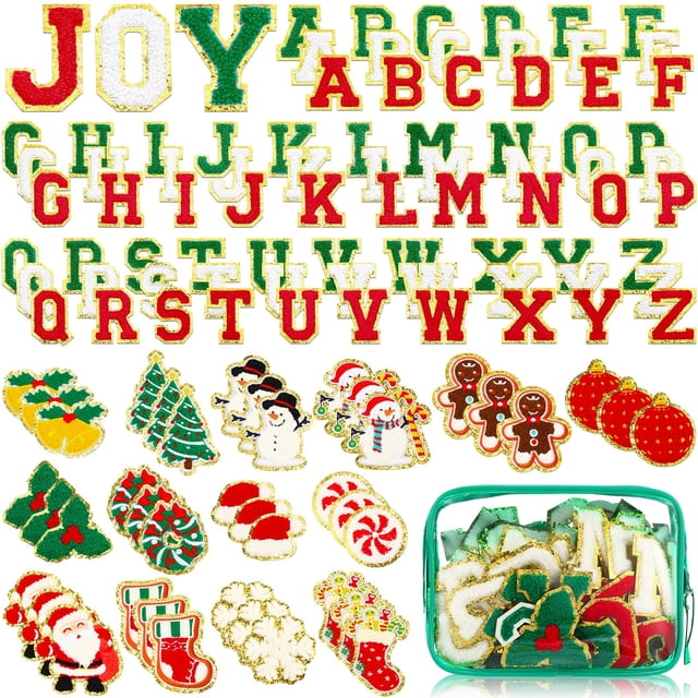 Iron On Patches Yilloog Christmas Chenille 120 unidades con bolsa