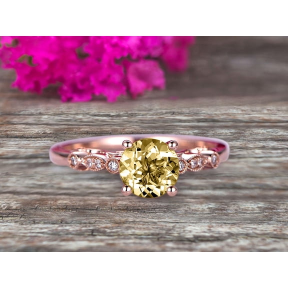 1.50 Carat 6mm Round Cut Brilliant Champagne Diamond Moissanite Engagement Ring On 10K Rose Gold Stunning Milgrain