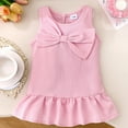 thumbnail image 6 of MIXUE Baby Girls Casual Dresses Summer Solid Color Crew Neck Bowknot Sleeveless Ruffled A Line Princess Dance Party Dress Outwear,Pink,9-12 Months, 6 of 9
