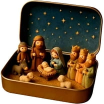 WEGFTDUOP Mini Christmas Nativity Set In Tin Box Mini Holy Family Figurines Religious Christmas Decor Gift For Family