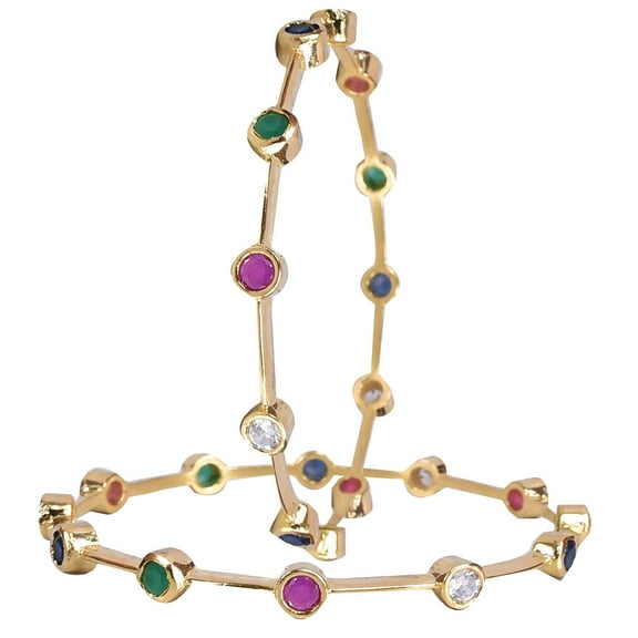 Ratnavali Jewels CZ Zirconia Gold Designer Red Green White Solitaire Bracelet Bollywood Wedding Bangle Jewelry Women