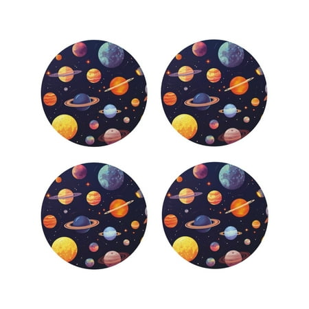 

Lukts Space Planet Print Leather Drinks Coasters Set of 4 Suitable or Drinks Furniture Protection and Easy Clean up-Round Shape