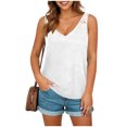 thumbnail image 4 of Tank Top for Women V Neck Sleeveless Slim Fit Lace Crochet Detail Basic Casual Dressy Lightweight Stretchy Summer Vest Tops, 4 of 9