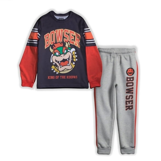 Nintendo Super Mario Herthers Bowser Conjunto de 2 Piezas para Niños - Playera con Estampado Gráfico de Manga Larga y Joggers - Paquete de 2 para Niños y Niños Pequeños (Tallas 4-16)
