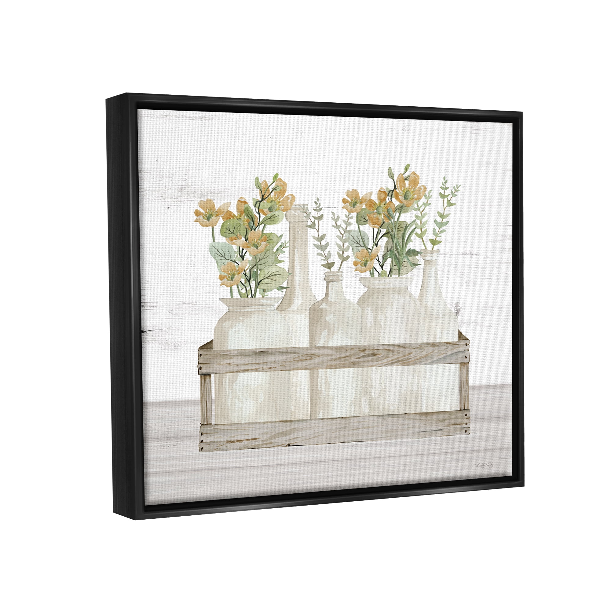 Stupell Industries Rustic Herb Jars Botanical & Floral Painting Black Floater Framed Canvas Art Print Wall Art, 31 x 25