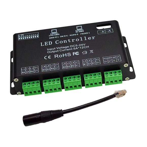 Decodificador DMX de 12 canales, driver de tira de luz LED AZIMOM RGB dmx512 decodificador atenuador