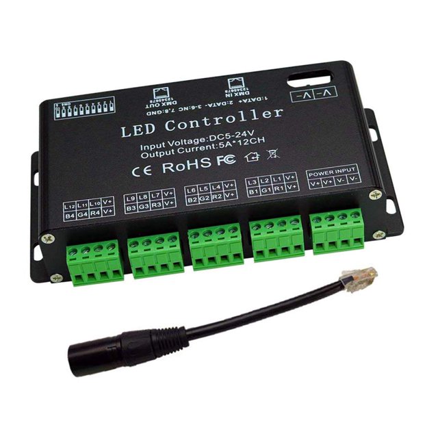Decodificador DMX de 12 canales, driver de tira de luz LED AZIMOM RGB dmx512 decodificador atenuador