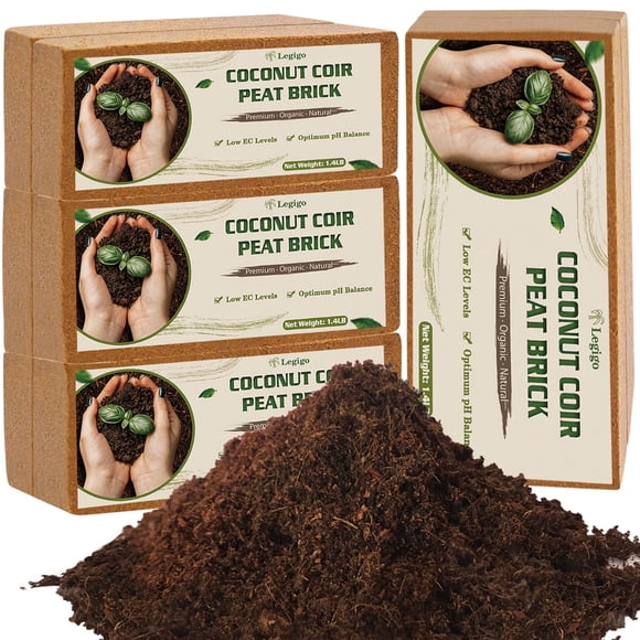 Legigo 8 Pack Premium Coco Coir Brick for Plants- 100% Organic Compressed Coconut Coir Fiber Bricks Starting Mix, Coconut Husk for Planting