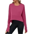 thumbnail image 2 of Penkiiy Women's Curved Hem Workout Crop Top - High-Performance Yoga Shirt with Thumb Holes, Moisture-Wicking & 4-Way Stretch for Gym, Running & Daily Wear M Hot Pink, 2 of 9