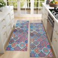 thumbnail image 4 of Kitchen Rugs Sets Of 2,Red Floral Square Pattern Anti Fatigue Kitchen Mat Rugs Non Slip Washable,Decorative Kitchen Floor Mats for Kitchen,Sink,Laundry,17"X47", 4 of 5