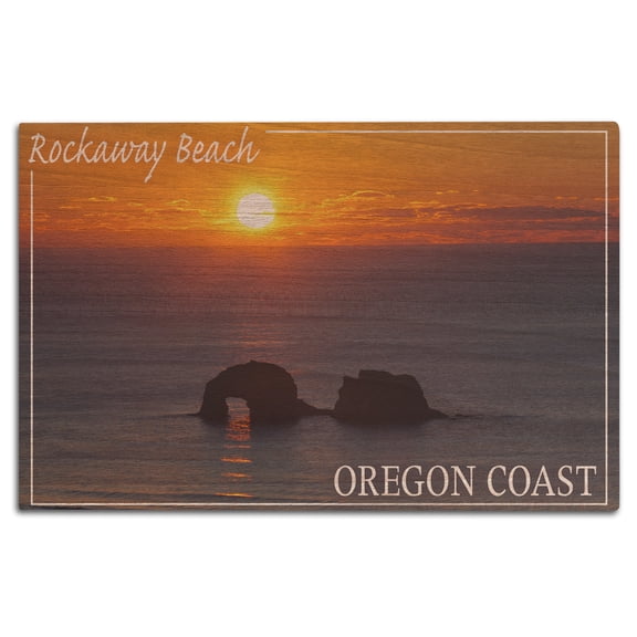 Rockaway Beach, Oregon, Rockaway Beach Sunset Birch Wood Wall Sign (12x18 Rustic Home Decor, Ready to Hang Art)