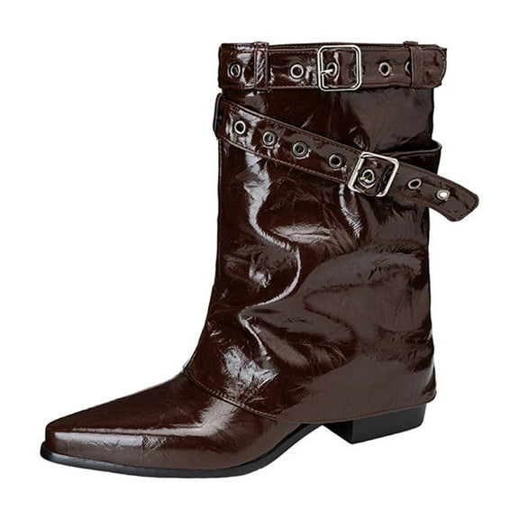 Wensltd Women Pull On Leather Boots Ankle Pointed Toe Office Trendy Boots Comfortable Black