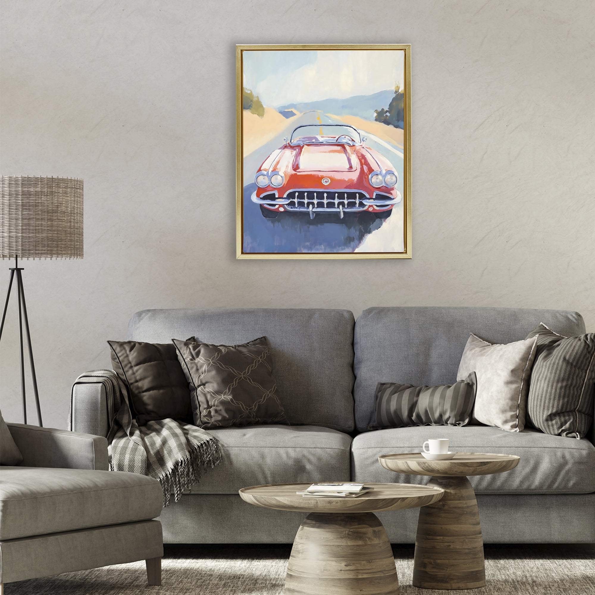 Stupell Industries Red Sports Car on Journey Gold Framed Floater Canvas Wall Art, design by The Prints Vibe