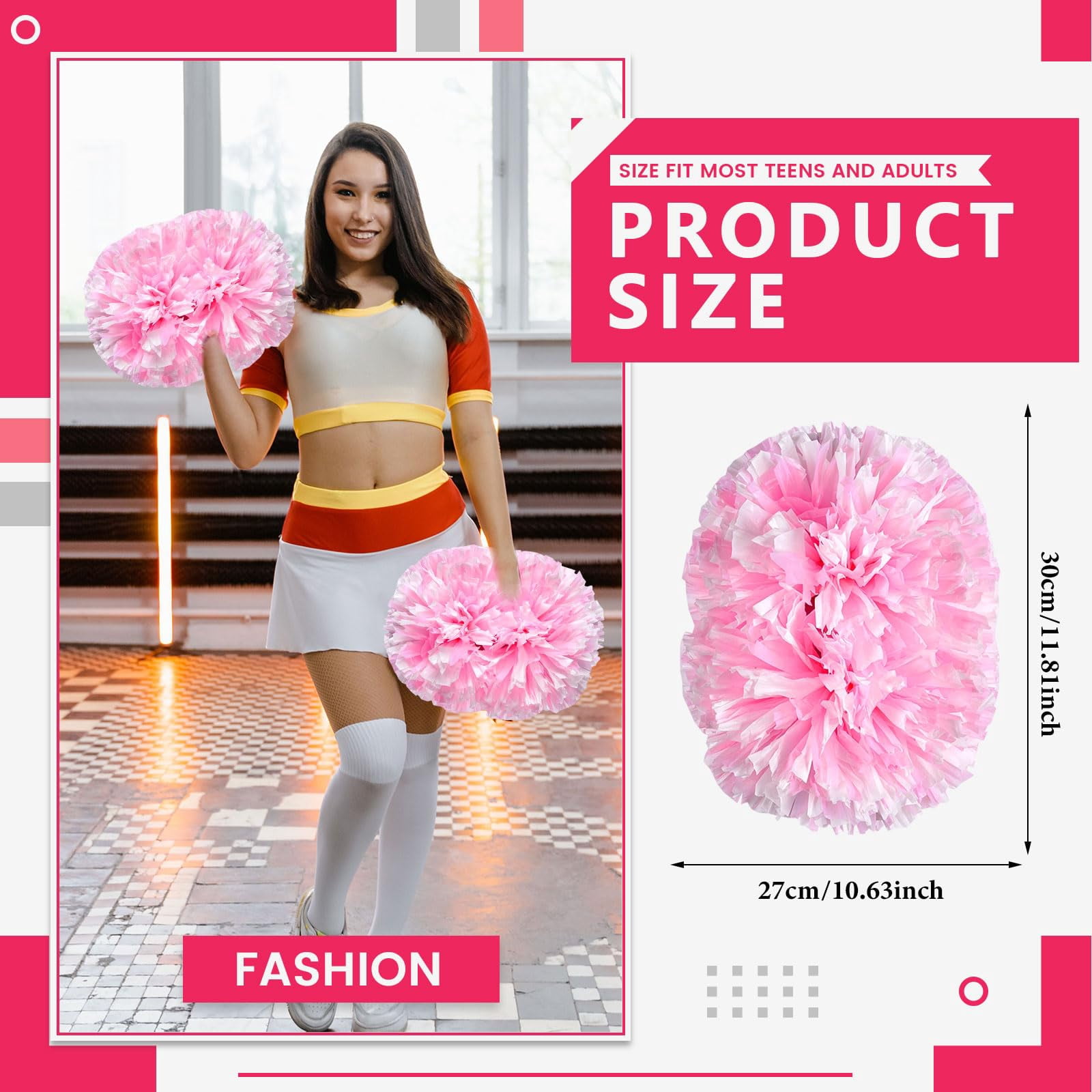 Cheer Pom Poms 14 Pcs with Handle, Cheerleading Handheld Squad Pompoms for Sports Team Cheer Spirit Games Dance Party Adults