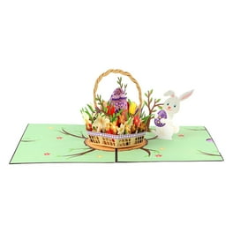 CNKOO Carte De Vœux 3D Joyeuses Pâques Lapin De Pâques Œuf Fleurs Panier Carte Pop-Up Corgi De Pâques Souhaits De Vacances Carte Cadeau