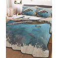 thumbnail image 3 of Quilts Queen Size, Ocean Turtle Soft Comforter Bedding Set for Bed, Retro Coral Reef Illustration Coastal Lightweight Quilted Bedspread with Pillow Cover(2 Pieces) for All Season, 90x96 Inch, 3 of 6