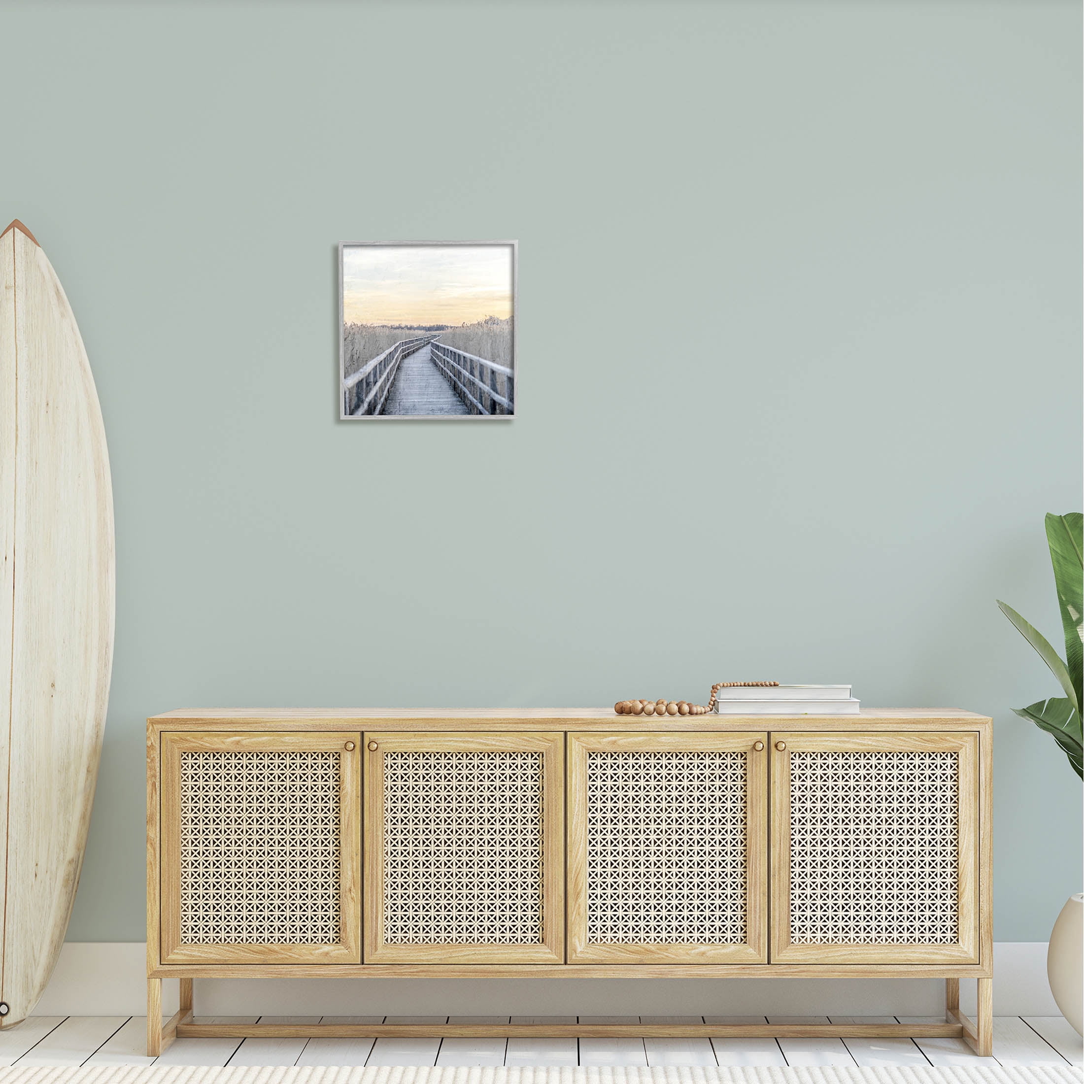 Boardwalk Reeds Rural Path Landscape Graphic Art Gray Framed Art Print Wall Art