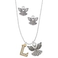 thumbnail image 1 of Delight Jewelry Goldtone Crystal Initial - L - Silver tone Guardian Angel Charm Necklace and Stud Earrings, 1 of 4