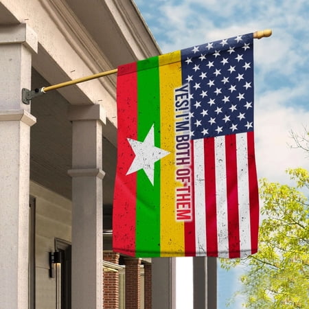 American Half Myanmar Flag Burmese Friendship U.S.A My Home My Blood Garden Flag, Double-Sided Decorative Outdoor Flag, Patriotic Polyester Yard Flag 12 x 18 in