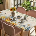 thumbnail image 3 of Daisy Spring Floral Table Cloths for 5 Foot Rectangle Tables, Farmhouse Botanical Green Leaves Vintage Art Patio Waterproof Elastic Fitted Tablecloths, Washable Rectangular Table Cover for Camping, 3 of 8