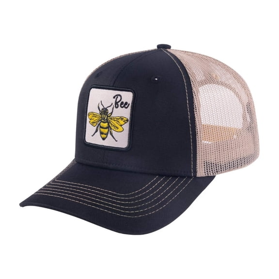 Unisex Embroidered The Bee, 6-Panel Trucker Hat, Black/Khaki, Adjustable Fit