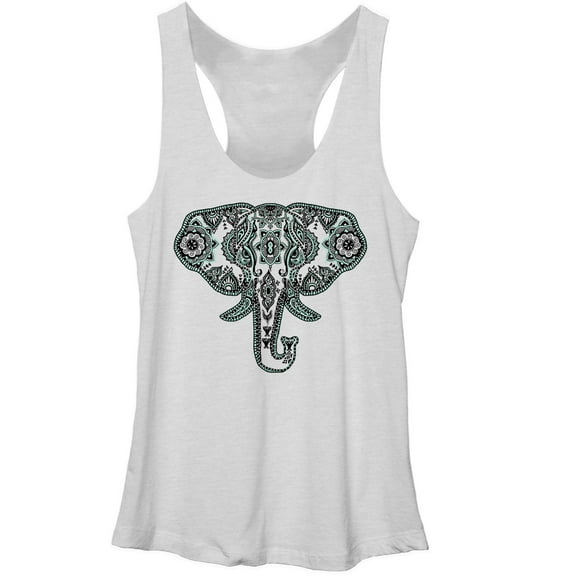 Women's Lost Gods Wise Elephant Henna  Racerback Tank Top White Heather Large
