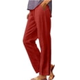 thumbnail image 3 of Wiueurtly Linen Pants for women Spring And Summer Casual Cotton Long Wide Leg Trousers Red, 3 of 5
