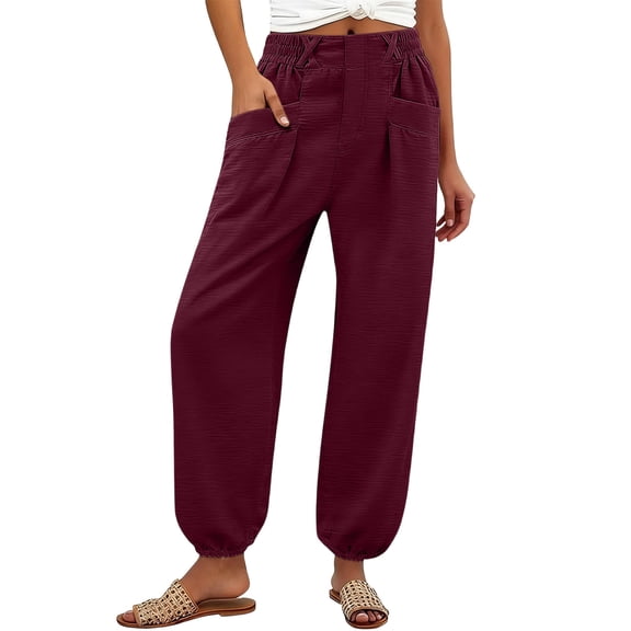 GUACER Women's Boho Jogger Pants Solid Casual High Waisted Loose Fit with Pockets Lounge Harem Pants