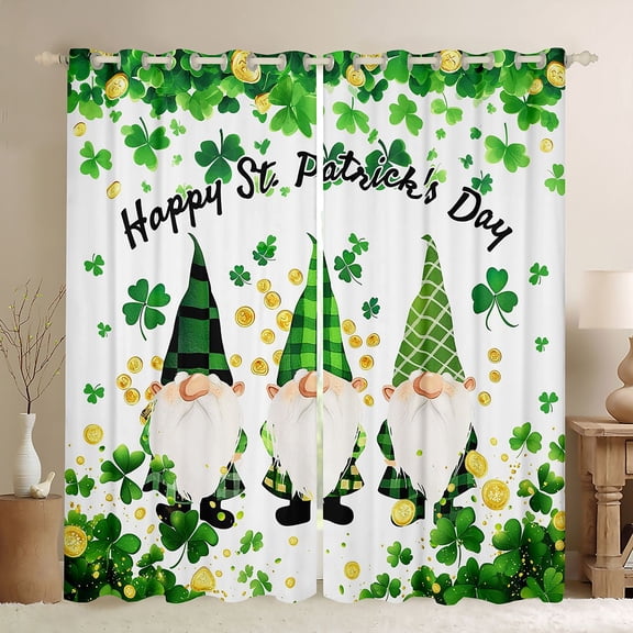 jejeloiu Lucky Leaf Clover Black Out Curtains,Happy St Patricks Day Curtains Pack of 2 (42x63 Each),Cartoon Gnome Bedroom Curtains For Kids,Breathable Home Decor