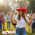 thumbnail image 4 of Yvsxxv Red Patriotic Star Bow Western Cowgirl Hat, Independence Day Party Hat, 1 Pc, 4 of 7