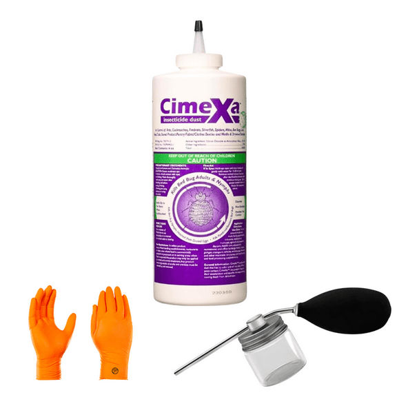 CimeXa Insecticide Dust – Long-Lasting, Odorless Silica Dust for Bed Bugs, Fleas, Ticks & Crawling Insects – 4 oz Bottle | Includes Puffer | Premium USA Supply Gloves for Safe Eradication