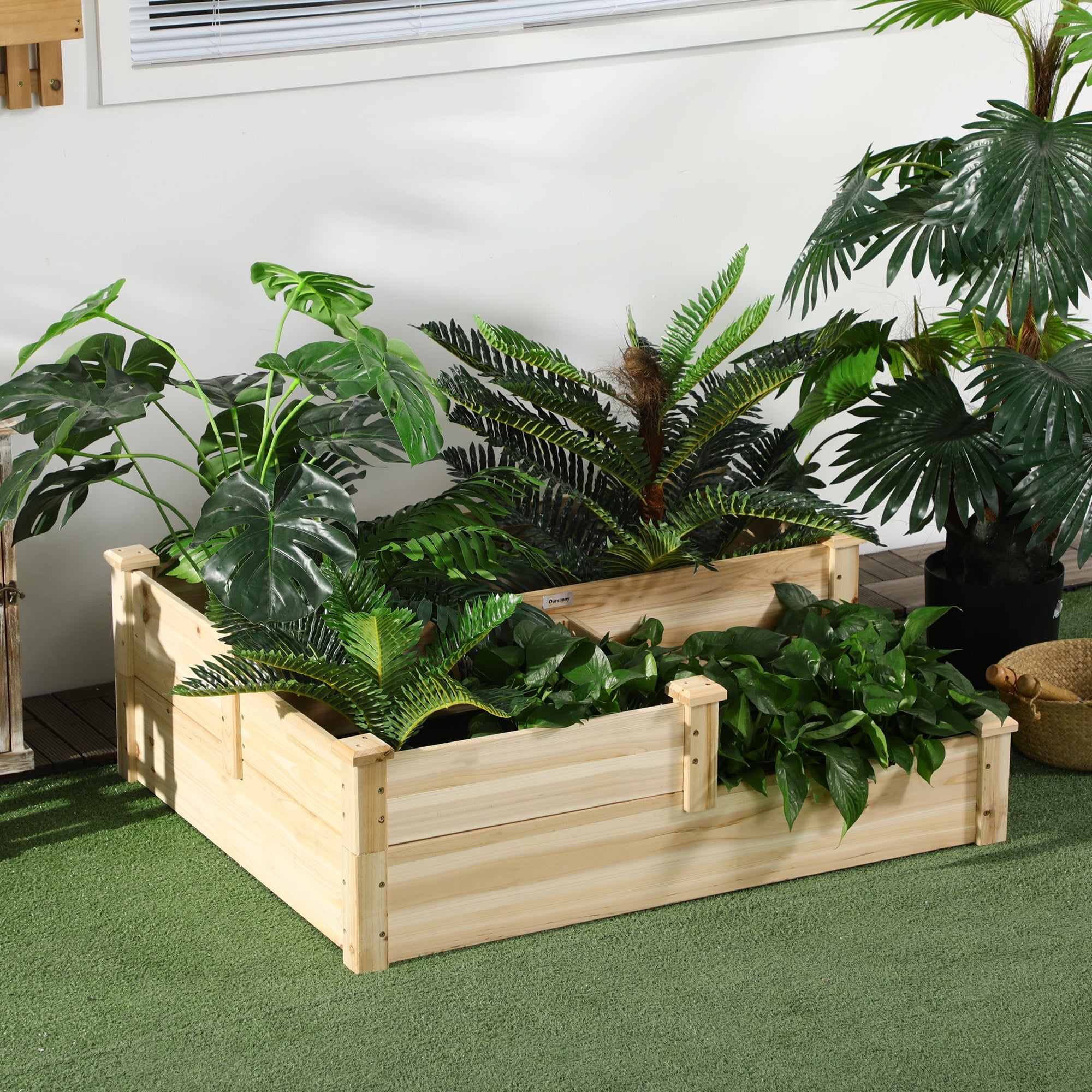 AsterOutdoor 3-Tier Raised Garden Bed Wooden Outdoor Planter Box 42.5"x34.75"x14.25" – Open Bottom for Growing Vegetables, Herbs, Flowers