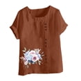 thumbnail image 4 of Staron Liquidation Chemises d'Été pour Femmes 2025 Manches Courtes Retroussées Coton Lin Chemises d'Été Grande Taille Chic Col Rond Imprimé Floral Décontracté Tendance Coupe Ample Hauts, 4 of 4