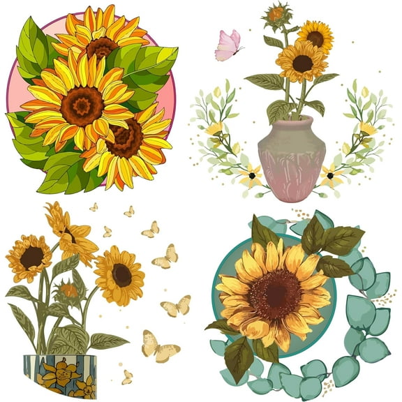 4 Styles Sunflower Window Decals 6.3x6.3 Static Glass Sliding Door Sticker Clings Anti-Collision Film Bedroom Alert Decals for Prevent Stop Birds Dogs Pets Strikes Colorful DIY
