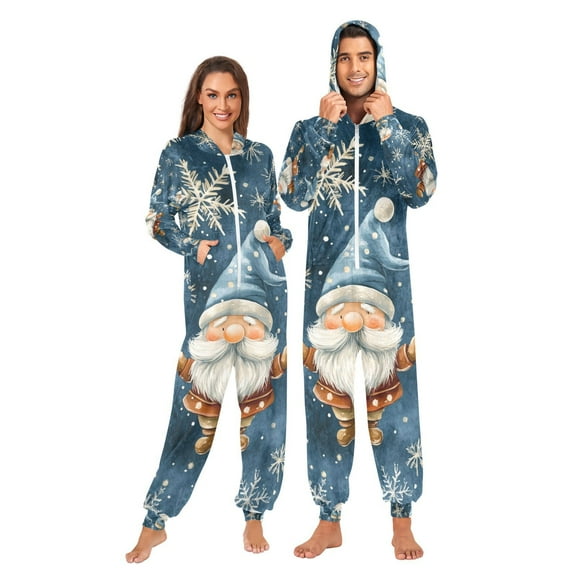 Gnomes Star Snowflakes Adult Onesie Pajamas Slim Fit Christmas One Piece Suit Pjs for Women and Men Hooded Zipper