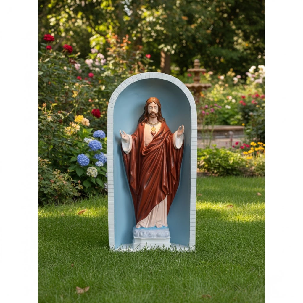 Jesus The Sacred Heart Grotto and Statue, One-Piece, Garden Statue, 36" Height