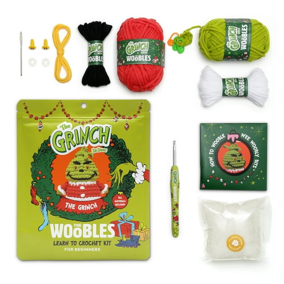 The Woobles Beginner Crochet Amigurumi Kit – The Grinch, Learn to Crochet Holiday Craft Kit for Adults and Kids