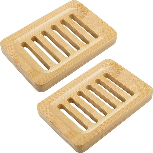 Tatum88 Bamboo and Wood Soap Tray, Bar Soap Holder, Bathroom Kitchen Sink Drain Soap Tray - 2 Packs (Natural Color)